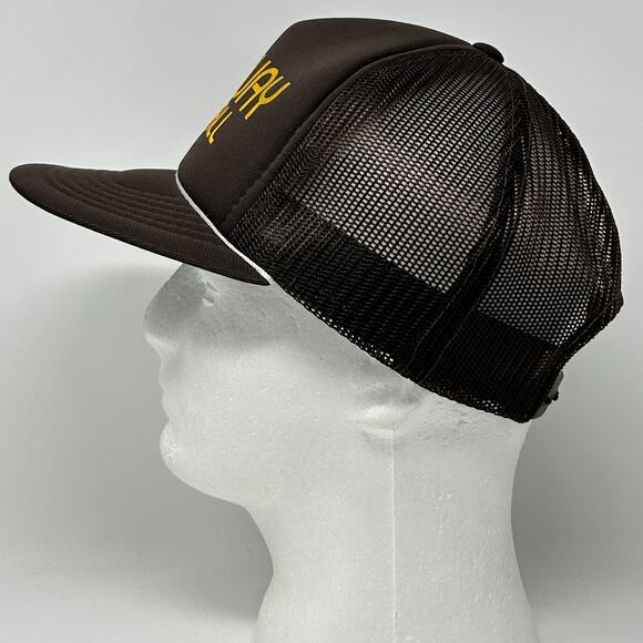 Vintage Midway Rent All Trucker Hat Cap Brown 80s Foam Front Mesh Snapback Rope - Picture 7 of 10